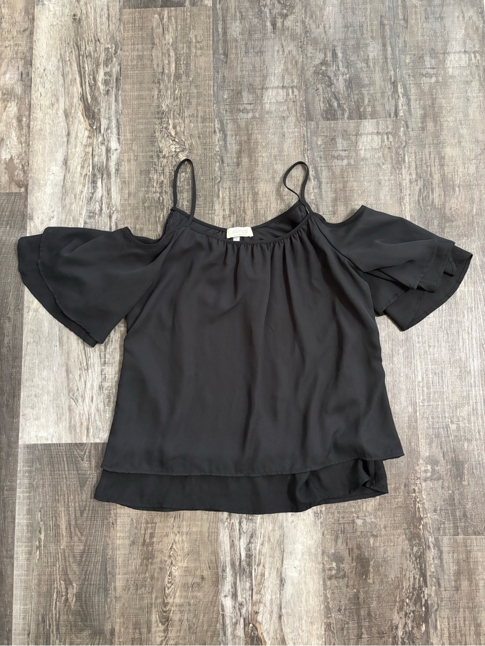Soulmates Black Cold-Shoulder Camisole with Flutter Sleeves